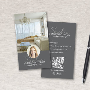 Innenarchitekt Foto QR Skript Name Grau Visitenkarte