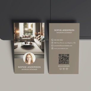 Innenarchitekt Foto QR Social Media Taupe Visitenkarte