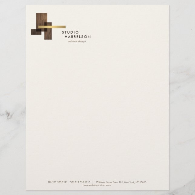 Innenarchitekt Holz Gold Logo Elfenbein Briefbogen (Vorderseite)