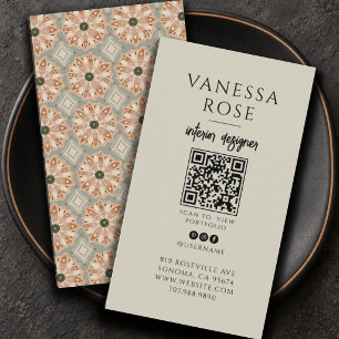 Innenarchitekt Terrakotta Salbei Blumen QR-Code Visitenkarte