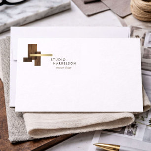 Innenarchitekten Holz Gold Logo Flach Notizkarte Mitteilungskarte