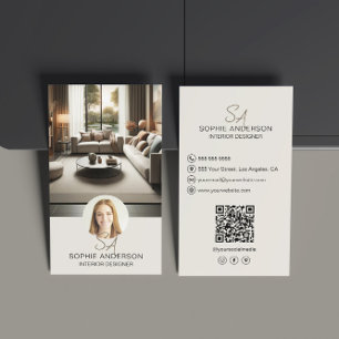 Innenarchitekten-Monogramm-Foto-QR-Social-Media  Visitenkarte