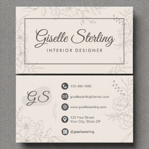 Innenarchitektin Neutral Ivory Floral Elegant Visitenkarte