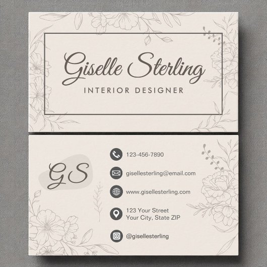 Innenarchitektin Neutral Ivory Floral Elegant Visitenkarte