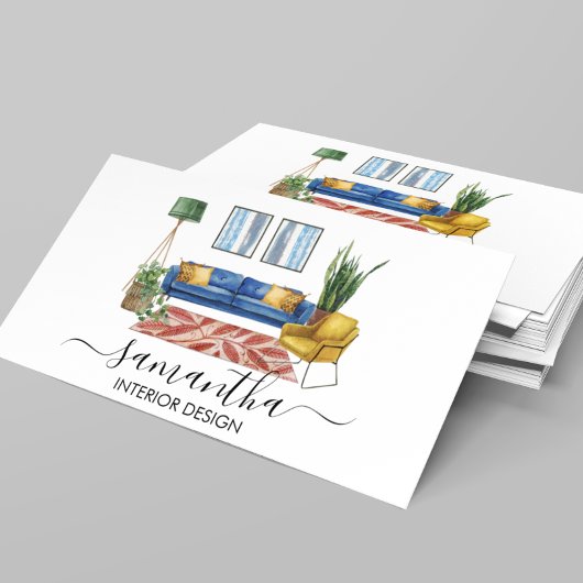 Innenarchitektur der handgeschriebenen Wasserfarbe Visitenkarte