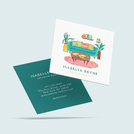 Innenarchitektur Einrichtung Wasserfarben Möbel Quadratische Visitenkarte