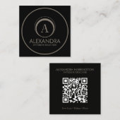 Innenausstatter Elegantes Monogramm QR Code Schwar Quadratische Visitenkarte (Vorne/Hinten)