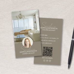 Innenausstatter Foto QR Skript Name Taupe Visitenkarte