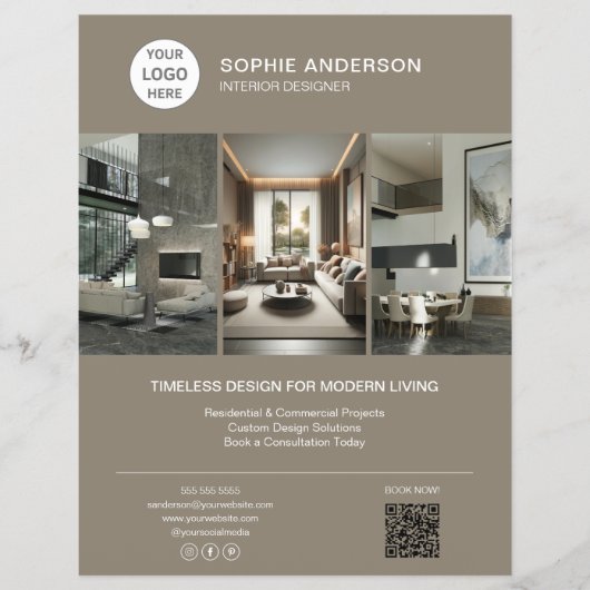 Innenausstatter-Logo Foto Taupe Professionell Flyer (Vorne)
