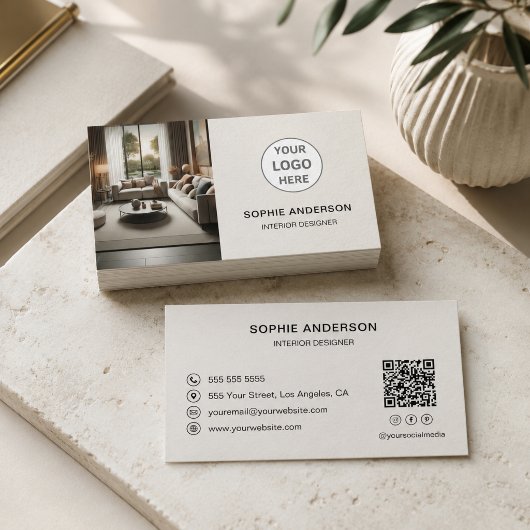 Innenausstatter-Logo QR-Code Neutral Beige Visitenkarte