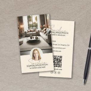 Innenausstatter Skript Name Foto QR Creme Visitenkarte