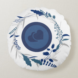 InnenCircle Blue Twin Herz Form Muster Rundes Kissen