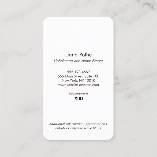 Innendekoration Floral Französischer Stuhl Design Visitenkarte (Rückseite)