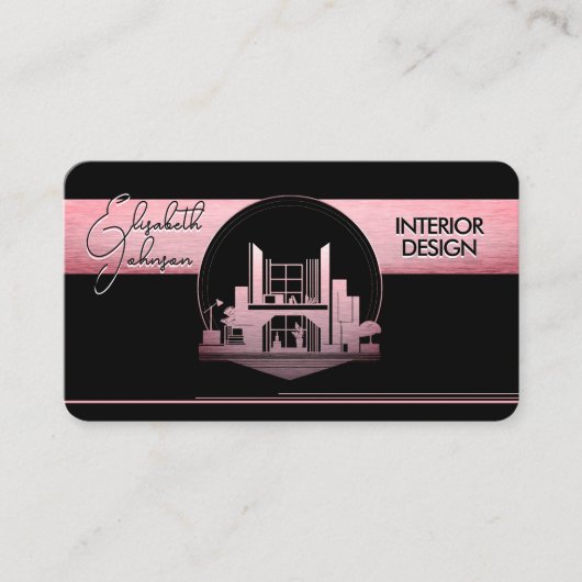 Innendesign oder Architektenlogo Schwarz und Rose Visitenkarte (Vorderseite)