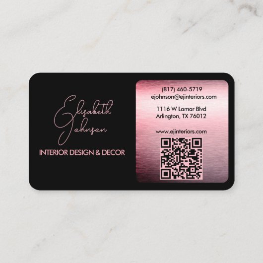 Innendesign oder Architektenlogo Schwarz und Rose Visitenkarte (Rückseite)