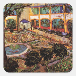 Innenhof des Hospitals in Arles von Vincent van Go Quadratischer Aufkleber