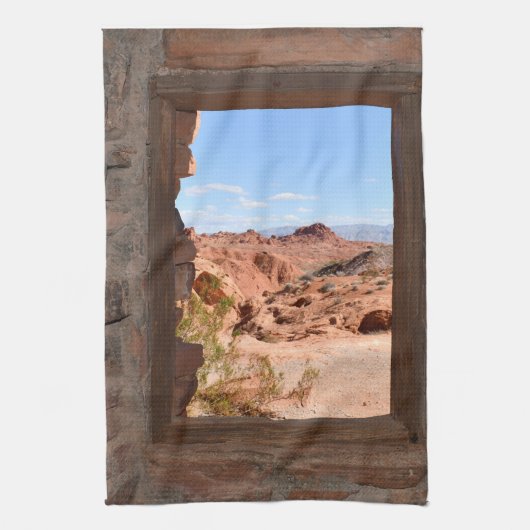 Innenkabine mit Aussicht auf das Feuertal Geschirrtuch (Vertikal)
