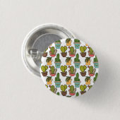 Innenkaktus u. Succulents im Topf-Muster Button (Vorne & Hinten)