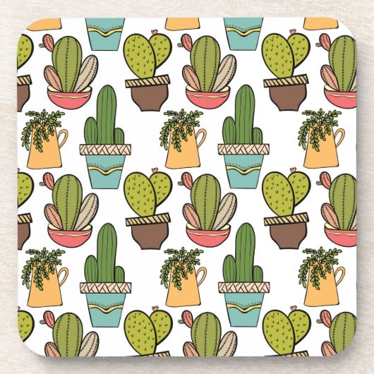 Innenkaktus u. Succulents im Topf-Muster Getränkeuntersetzer (Vorderseite)