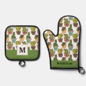 Innenkaktus und Sukkulturen im Muster "Pots" Ofenhandschuh & Topflappen-Set (Vorderseite)