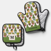 Innenkaktus und Sukkulturen im Muster "Pots" Ofenhandschuh & Topflappen-Set (Vorderseite/Rückseite)