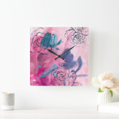 Innenmusik - Blumenskizze Quadratische Wanduhr (Zuhause)