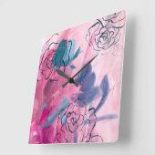 Innenmusik - Blumenskizze Quadratische Wanduhr (Winkel)