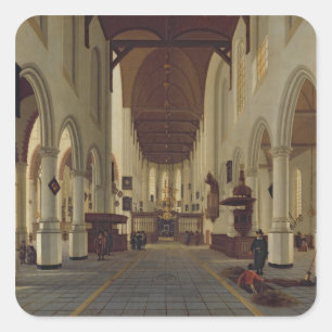 Innenraum des Oude Kerk, Delft, c.1660-70 Quadratischer Aufkleber