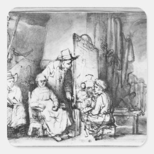 Innenraum des Studios mit Malermalerei Quadratischer Aufkleber