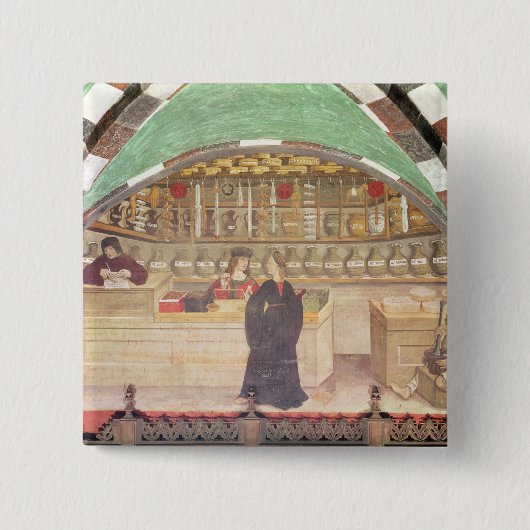 Innenraum einer Apotheke Button (Vorderseite)