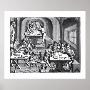 Innenraum eines Hostelry, nach einem Holzschnitt Poster