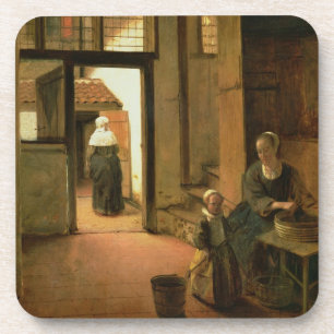 Innenraum eines niederländischen Hauses (Öl auf Getränkeuntersetzer