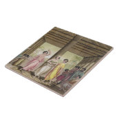 Innenraum eines Tahitian Hauses mit Tänzerinnen, i Fliese (Seite)