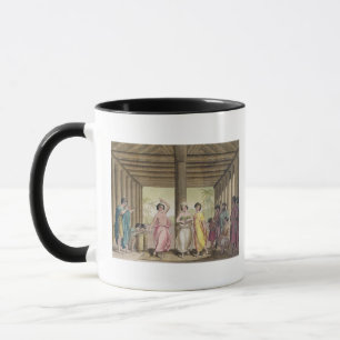 Innenraum eines Tahitian Hauses mit Tänzerinnen, Tasse