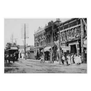 Innenstadt von Marine City Michigan Vintage Fotodruck