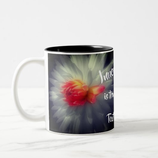 Inner Beauty Dahlia Blume Inspiration Wörter Zweifarbige Tasse (Links)
