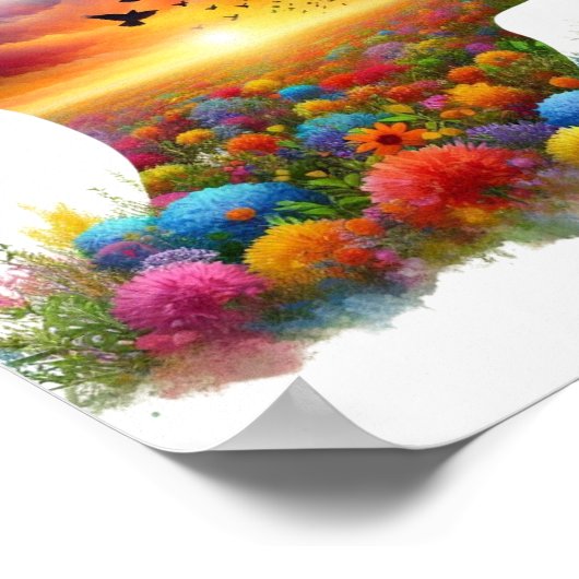 Inner Journey: Vibrant Sunset Wildflower Mindscape Poster (Ecke)