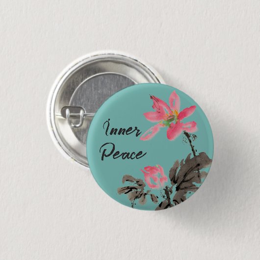 Inner Peace Positives Zitat Wasserfarbenlotus Button (Vorne & Hinten)