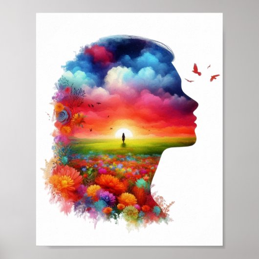 Inner Peace: Vibrant Sunset & Wildflower Mindscape Poster (Vorne)