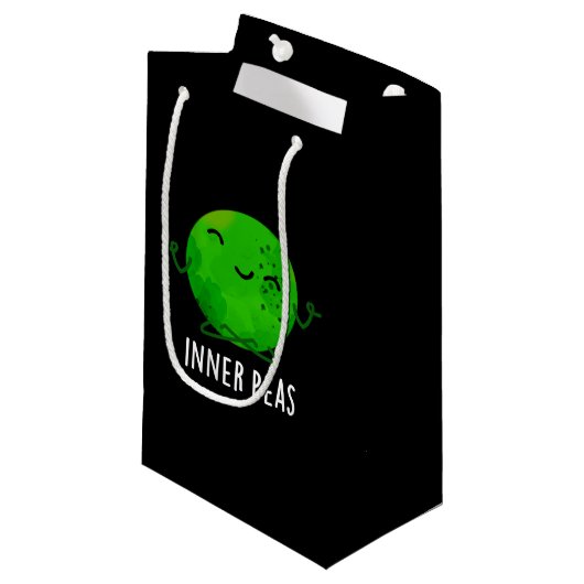 Inner Peas Funny Meditation Pea Pun Dark BG Kleine Geschenktüte (Vorderseite Schrägansicht)
