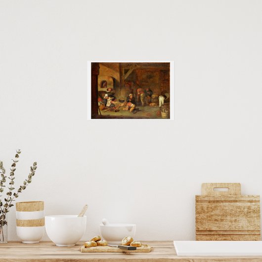 Innere einer Scheune mit Erwärmung der Bauern Poster (Küche)