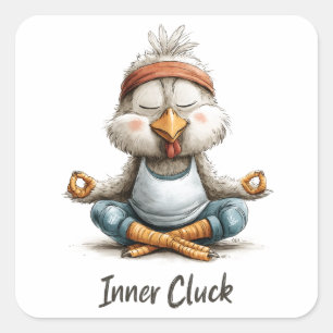 Innere Huhn-Meditation Huhn Lustige Yoga-Tier Quadratischer Aufkleber