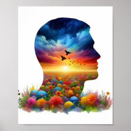 Innere Reise: Lebhafte Sonnenuntergangs-Wildblumen Poster