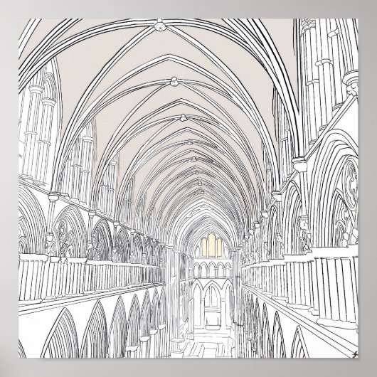 Inneres der Kathedrale von Salisbury | Zeichnend L Poster (Vorne)
