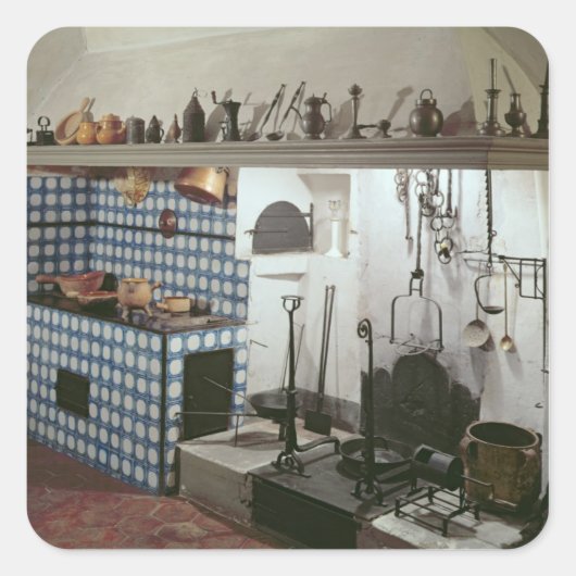 Inneres der Küche des Hotels de Cabris Quadratischer Aufkleber (Vorderseite)