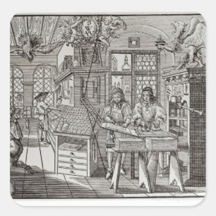 Inneres einer Druckerei in Nürnberg Quadratischer Aufkleber