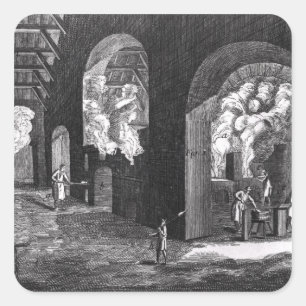 Inneres einer Glasfabrik Quadratischer Aufkleber