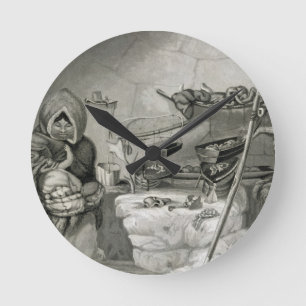 Inneres einer Schneehütte von Eskimo, Winterinsel  Runde Wanduhr