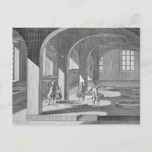 Inneres einer Seifenfabrik, Illustration für ein e Postkarte (Vorderseite)