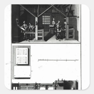 Inneres eines Druckwerks und eines Plans Quadratischer Aufkleber